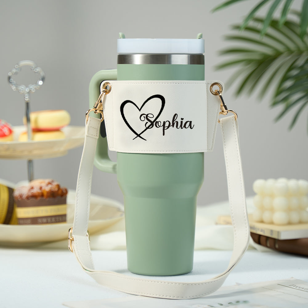 Personalized Water Bottle Carrier Bag for 40oz Stanley Tumbler with Adjustable Strap