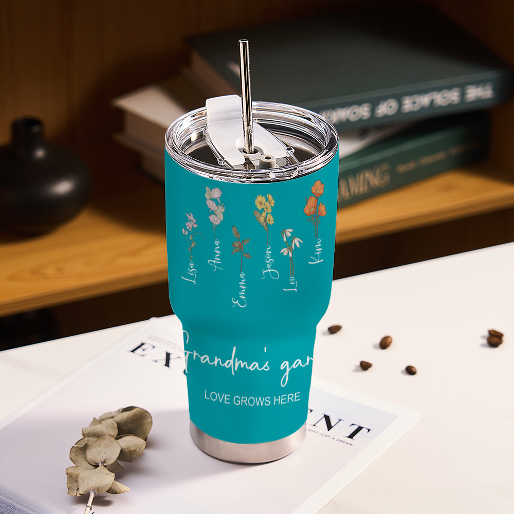 Custom 30oz Insulated Tumbler with Watercolor Birth Flower Name Text