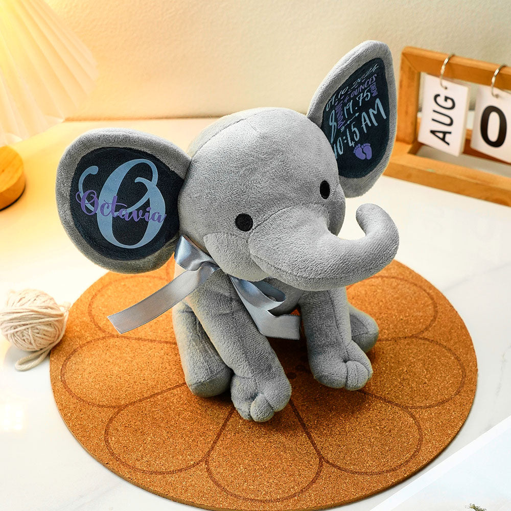 Personalized Elephant Plush Stuffed Animal Birth Announcement Gift