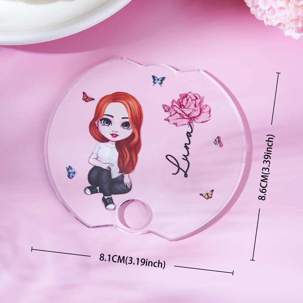 40oz Personalized Cartoon Girl Birth Flower Tumbler Name Tag Lid Topper