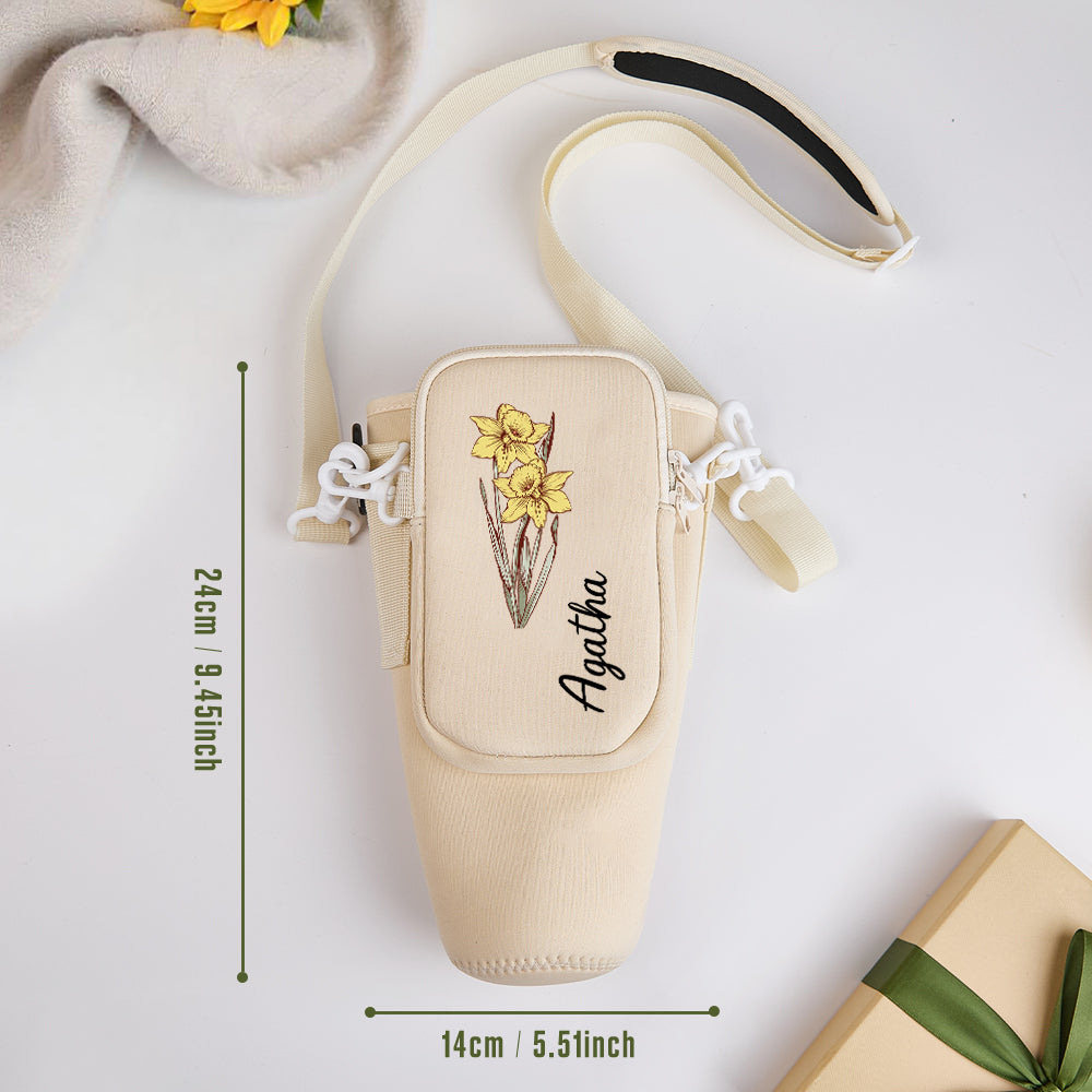 40oz  Personalized Birth Flower Waterproof Bottle Carrier Bag