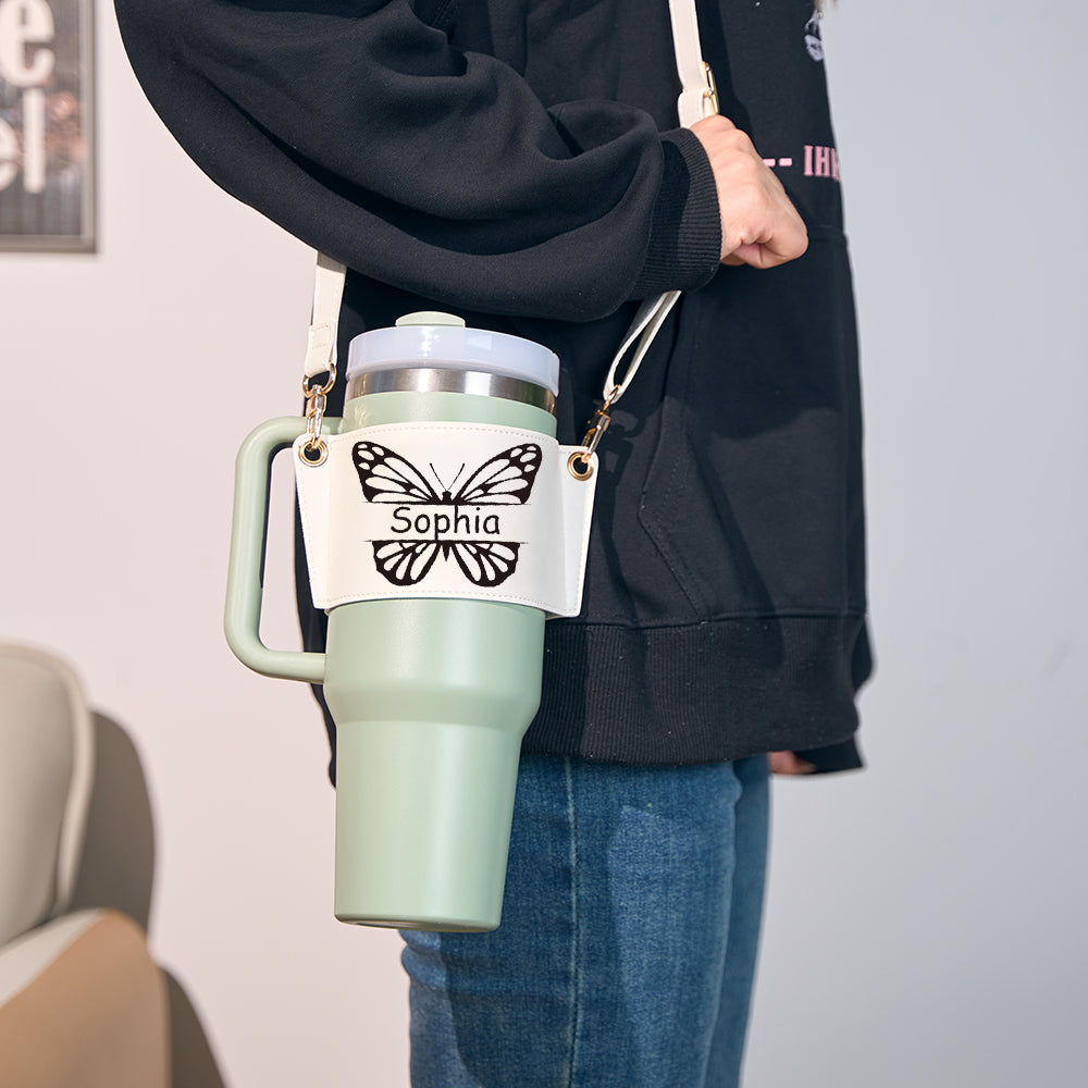 40oz Personalized Butterfly Water Bottle Carrier Bag