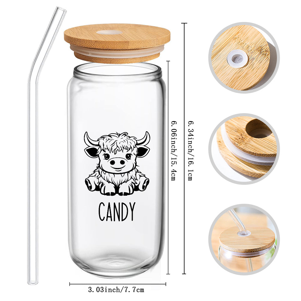 Custom Highland Cow Tumbler with Name Clear Can Glass