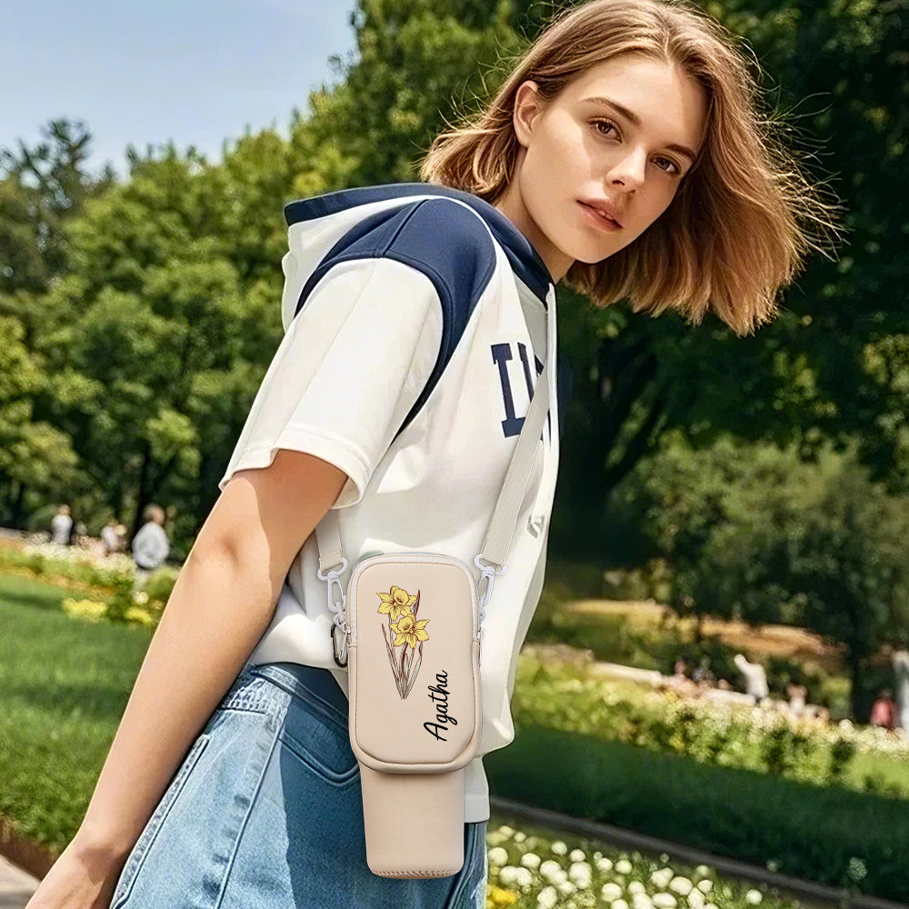 40oz  Personalized Birth Flower Waterproof Bottle Carrier Bag