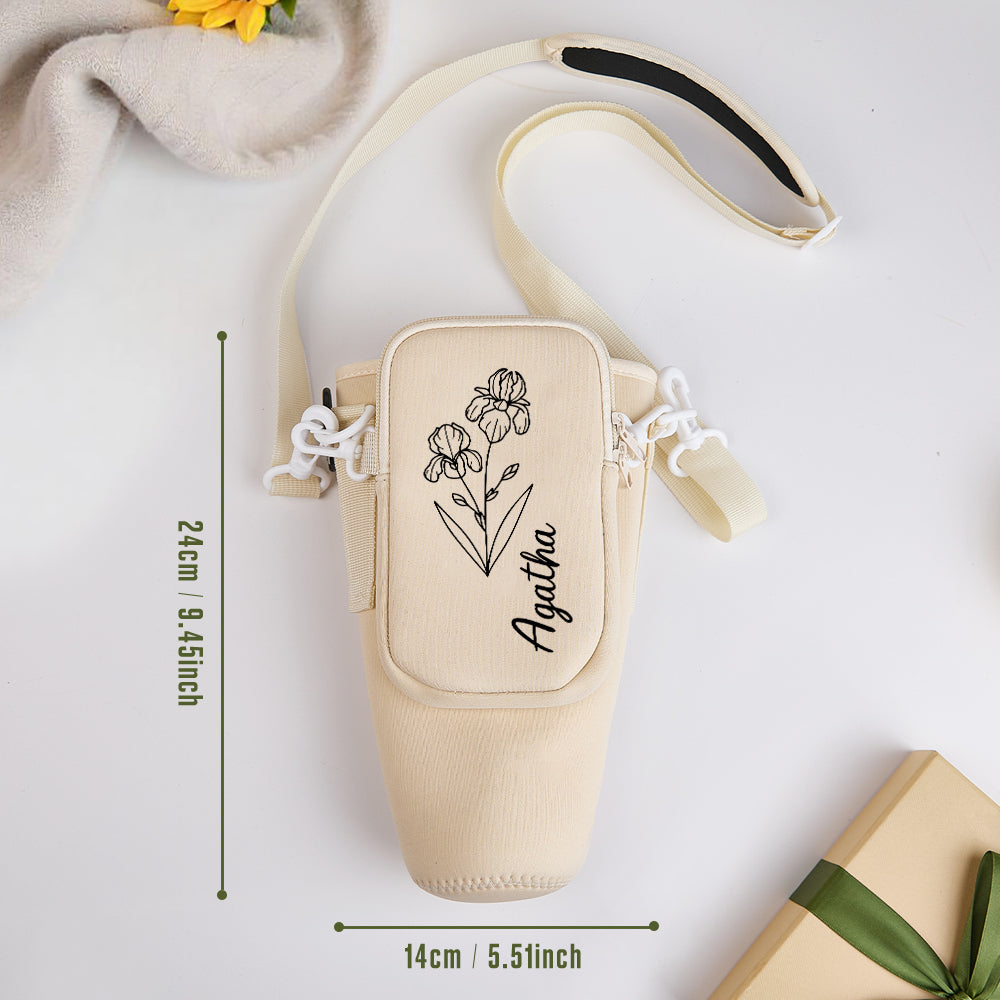 Personalized Birth Flower Waterproof Bottle Carrier Bag for 40oz Stanley Tumbler