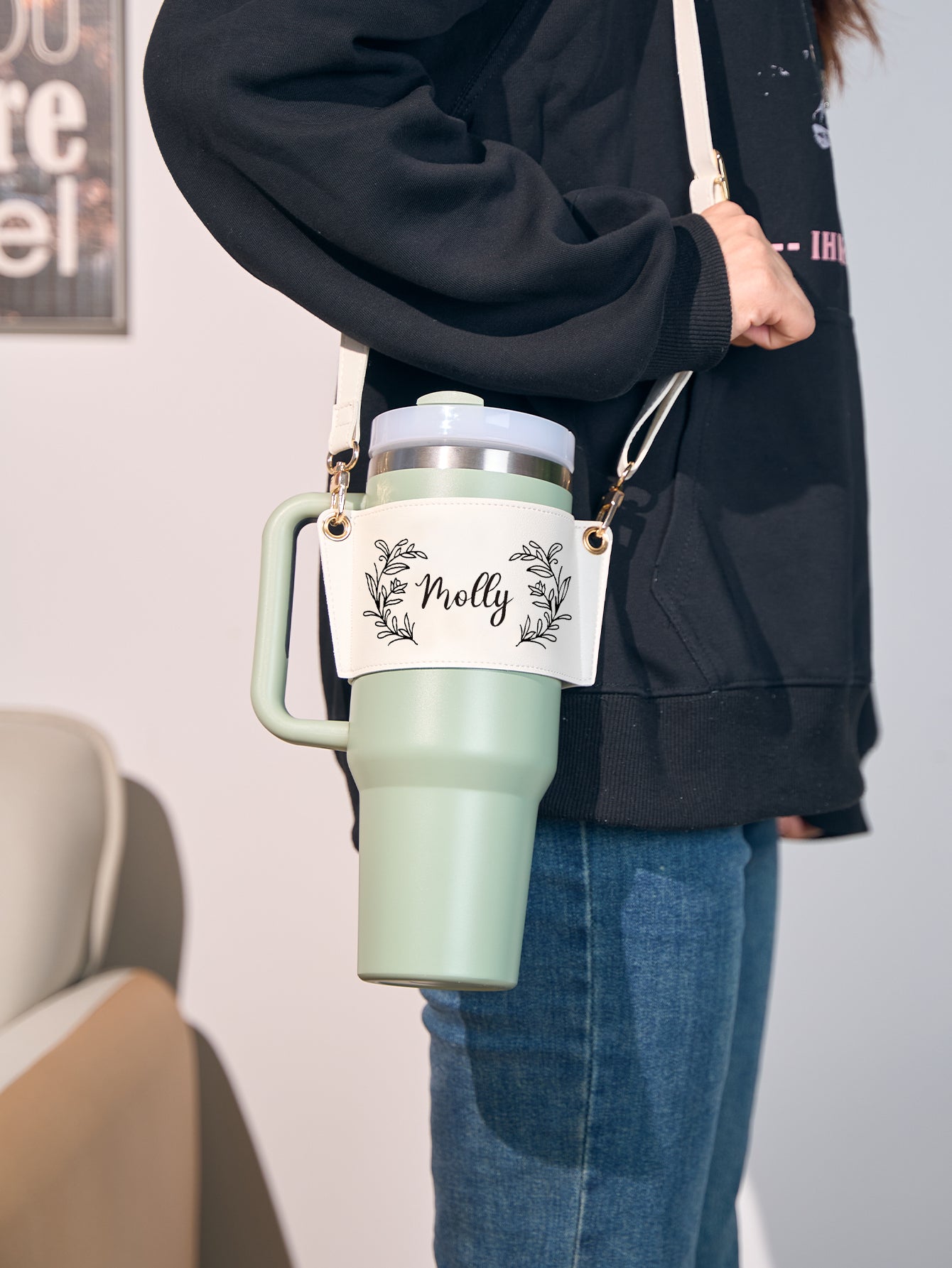 40oz Custom Floral Pattern Water Bottle Carrier Bag