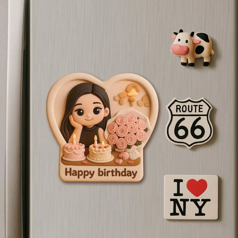 Custom 3D Printed Fridge Magnet from Photo 3D Mini Figurine Refrigerator Magnet Personalized Cartoon Character with Magnetic Backing