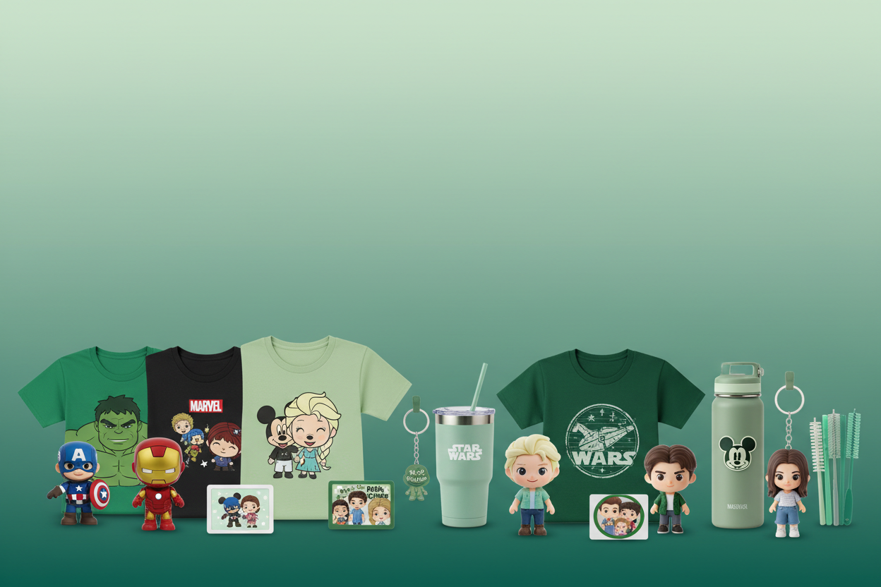 Hero Banner - Green with T-Shirts & Figurines